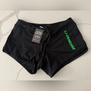Livesore Women's XXL Medium Lined Running Shorts Black With Green Logo NWT